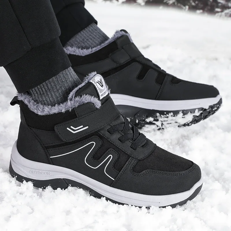 

Men's Winter Thickened Fleece Lined Snow Boots Convenient Magic Tape Cotton Boots Couples Shoes Comfortable Non-Slip PVC Sole