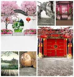 Chinese Style Ancient Building Blossom Old House Gate Couplet Spring Festival New Year Photography Backdrops Photo Backgrounds