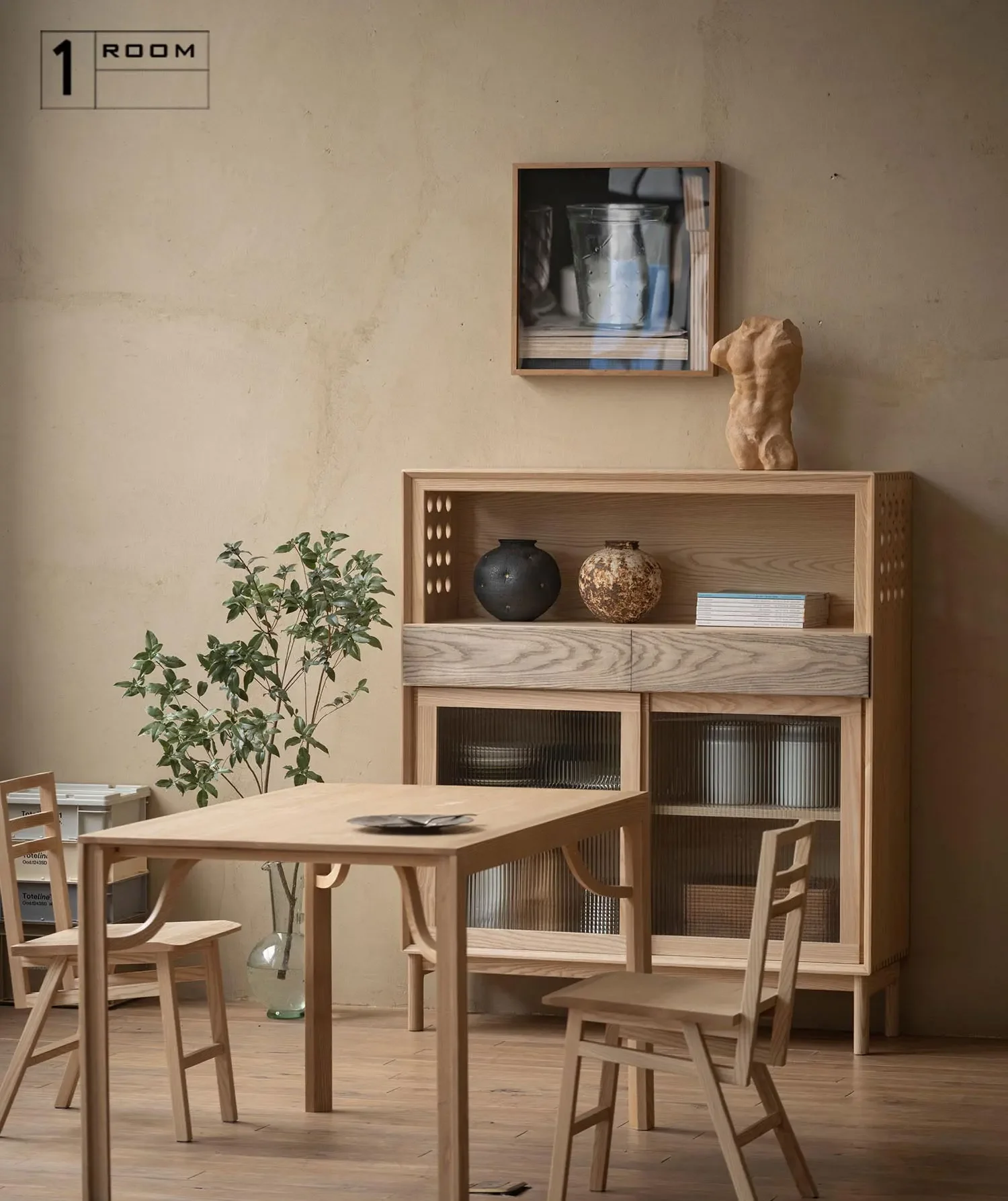 

Storage Cabinet Living Room Wine Cabinet with Light Dining Side Cabinet Display Original Wabi Sansi Solid Wood