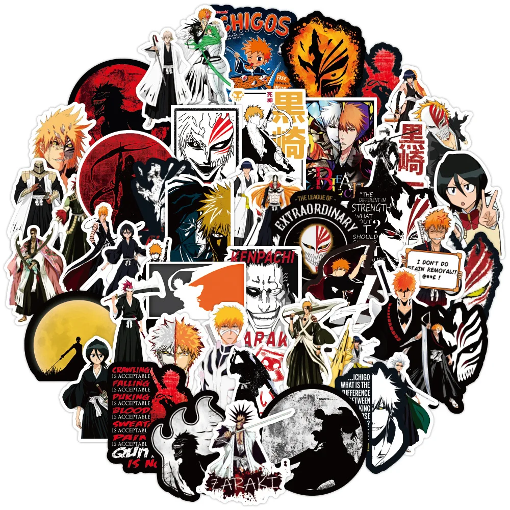 10/30/50pcs Kurosaki Ichigo Bleach Cartoon Stickers Girls Rukia Inoue Sticker Car Laptop Skateboard Phone Kenpachi Anime Decal