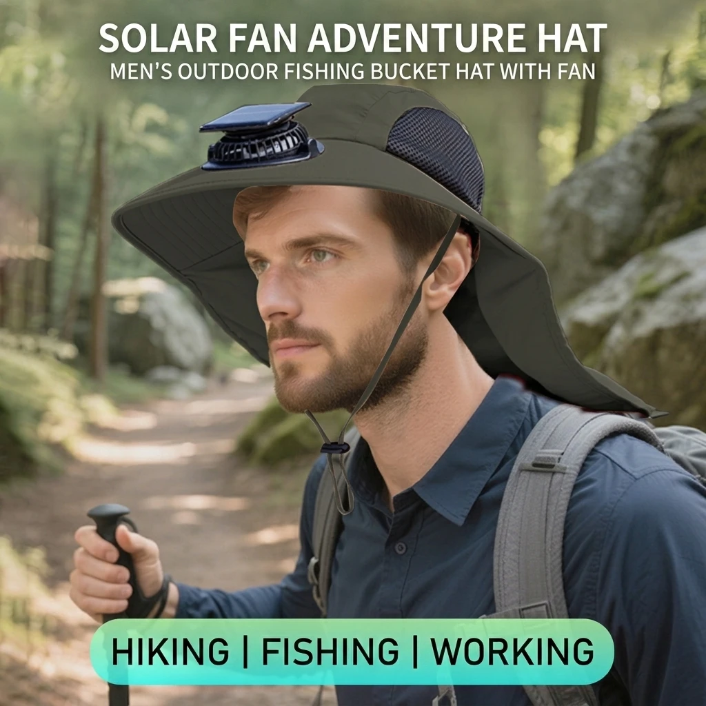 Solar Fan Hat with Neck Flap UV Protection Hat with Solar Fan USB Rechargeable Breathable Men Summer Outdoor Fishing Hat