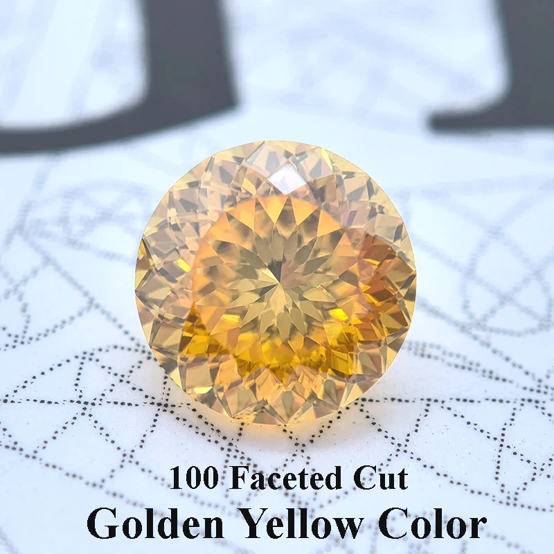 

Moissanite Stone Golden Yellow Color 100 Faceted Cut Round Shape Lab Grown Gemstone for Charms Women Jewel With GRA Certificate