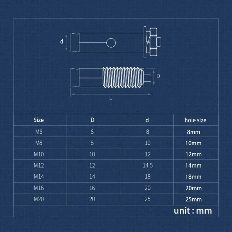 M6 M8 M10 M12 M14 M16 M20 304 Stainless Steel Expansion Bolt Fix Bolts Sleeve Anchor for Concrete