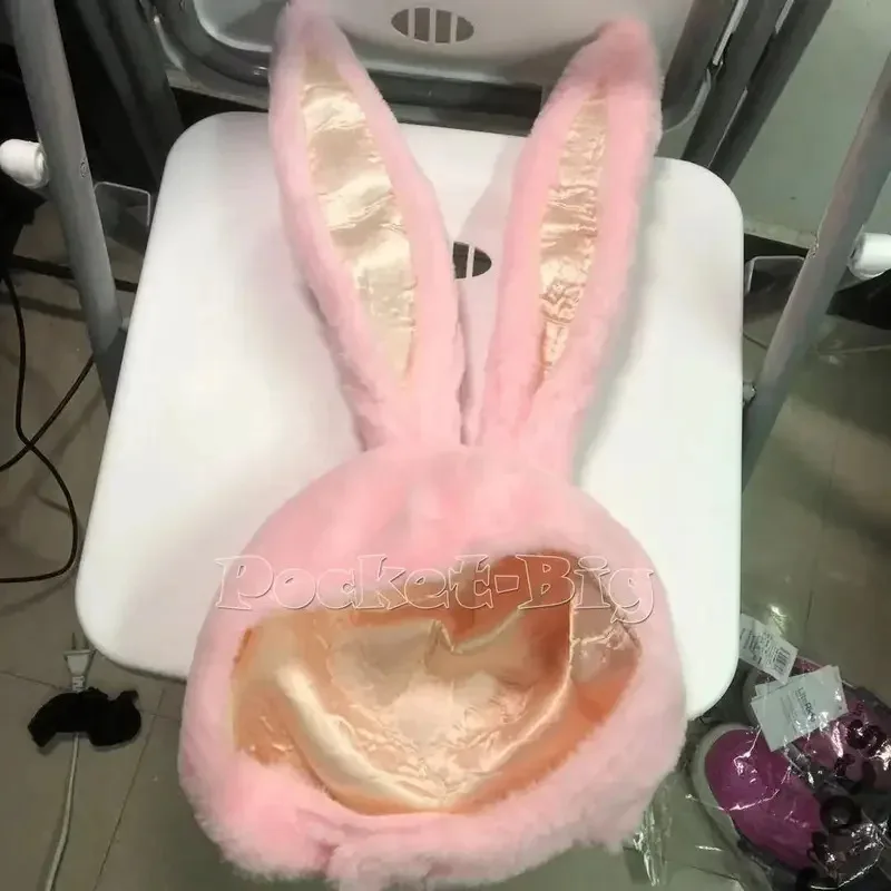 2025 11 Popee The Performer حقيبة أزياء تنكرية بيجامة مخططة باللونين الأبيض والأحمر بذلة أذن أرنب قطيفة مع ذيل عيد الميلاد