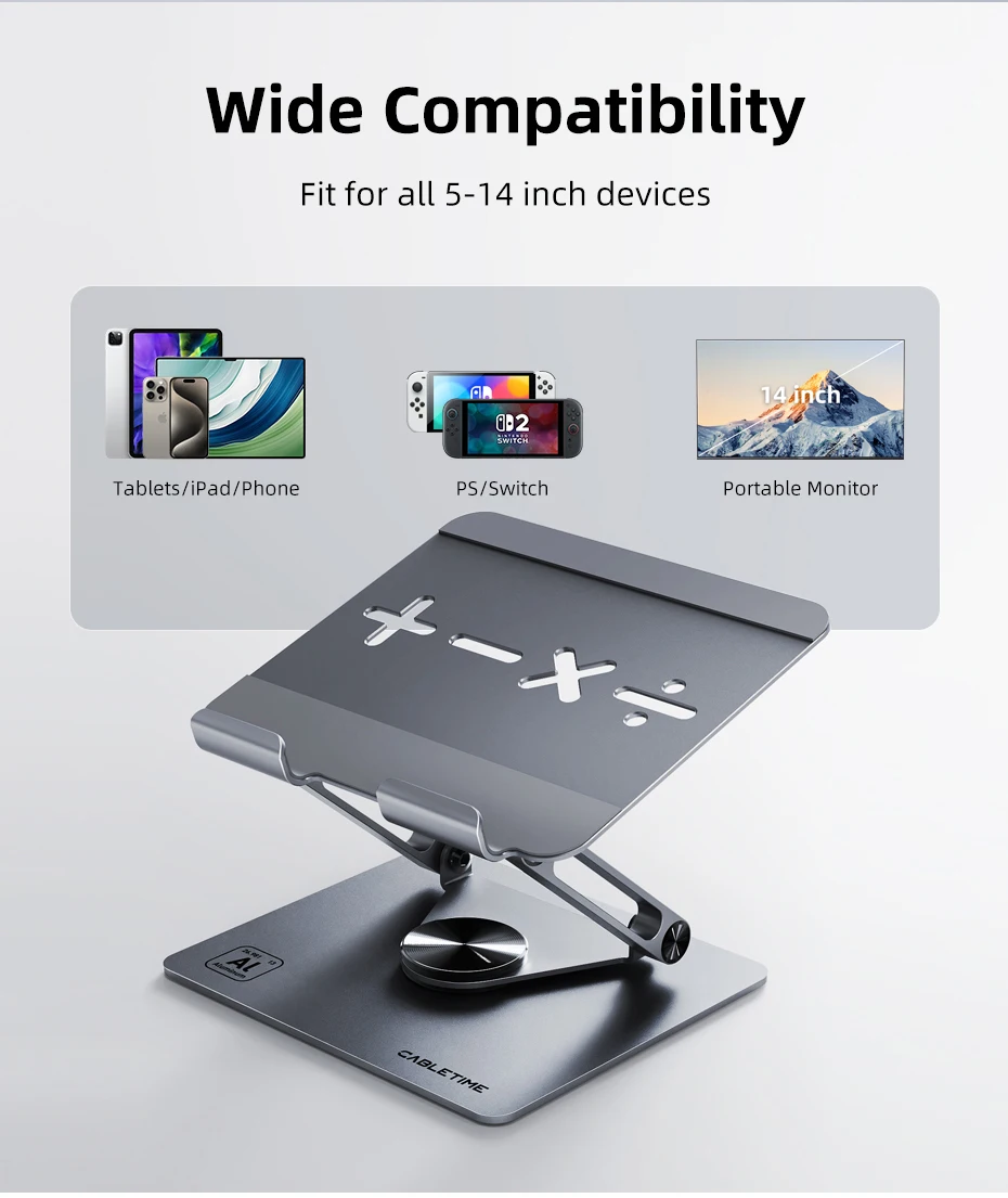 CABLETIME 360° ° Rotation Tablet Ständer für iPad Einstellbare Aluminium Faltbare Desktop Ständer Halter Für Ipad Pro/Air/Mini Schalter2 1 – Detail 11