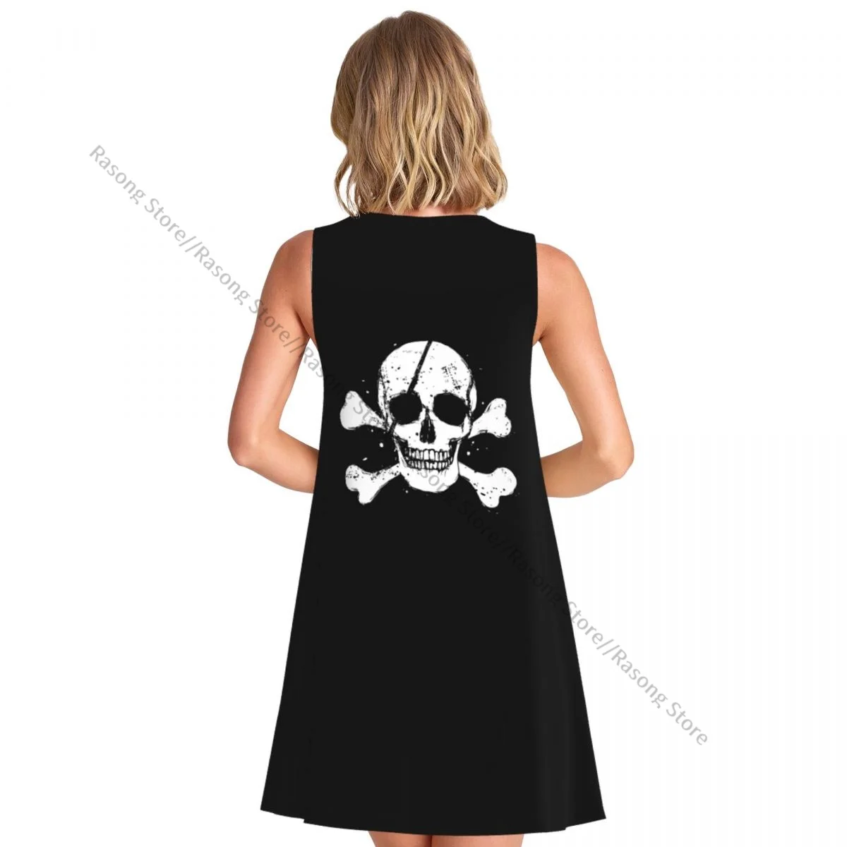 Vestido de chaleco de verano para mujer, vestidos femeninos sin mangas con bandera pirata negra