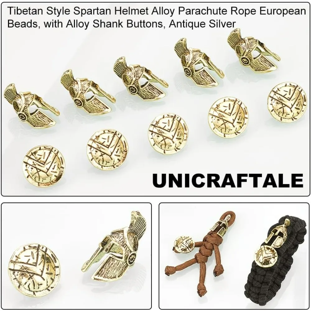 20 قطعة أزرار الخرز Paracord العتيقة نمط المتقشف خوذة سبيكة المظلة حبل الخرز الأوروبي مع سبيكة