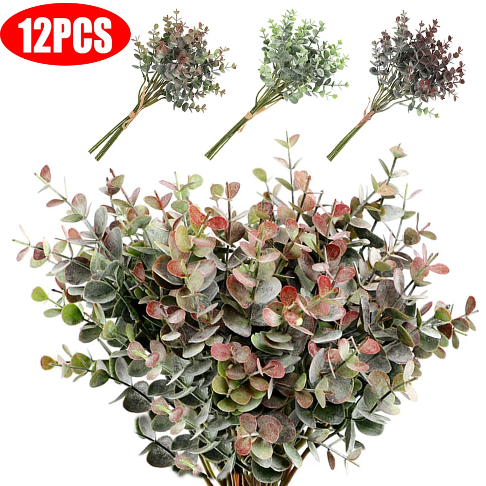 

12/1PCS Artificial Eucalyptus Leaves Plastic Fake Plant Branches DIY Wreath Ornaments For Wedding Party Home Decoration Supplies