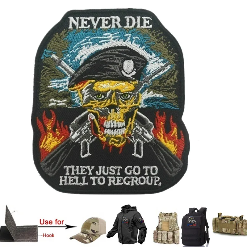 Skull Badges Hook & Loop Embroidery Patches Military Tactical Decorative Patch Armbands Clothes Accessories Removable Insignia