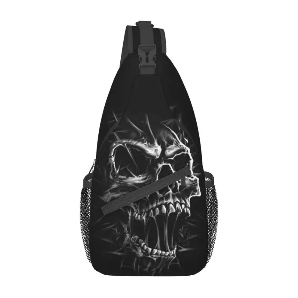 Casual Gothic Skeleton Death Skull Sling Crossbody Backpack Men Shoulder Chest Bag for Hiking