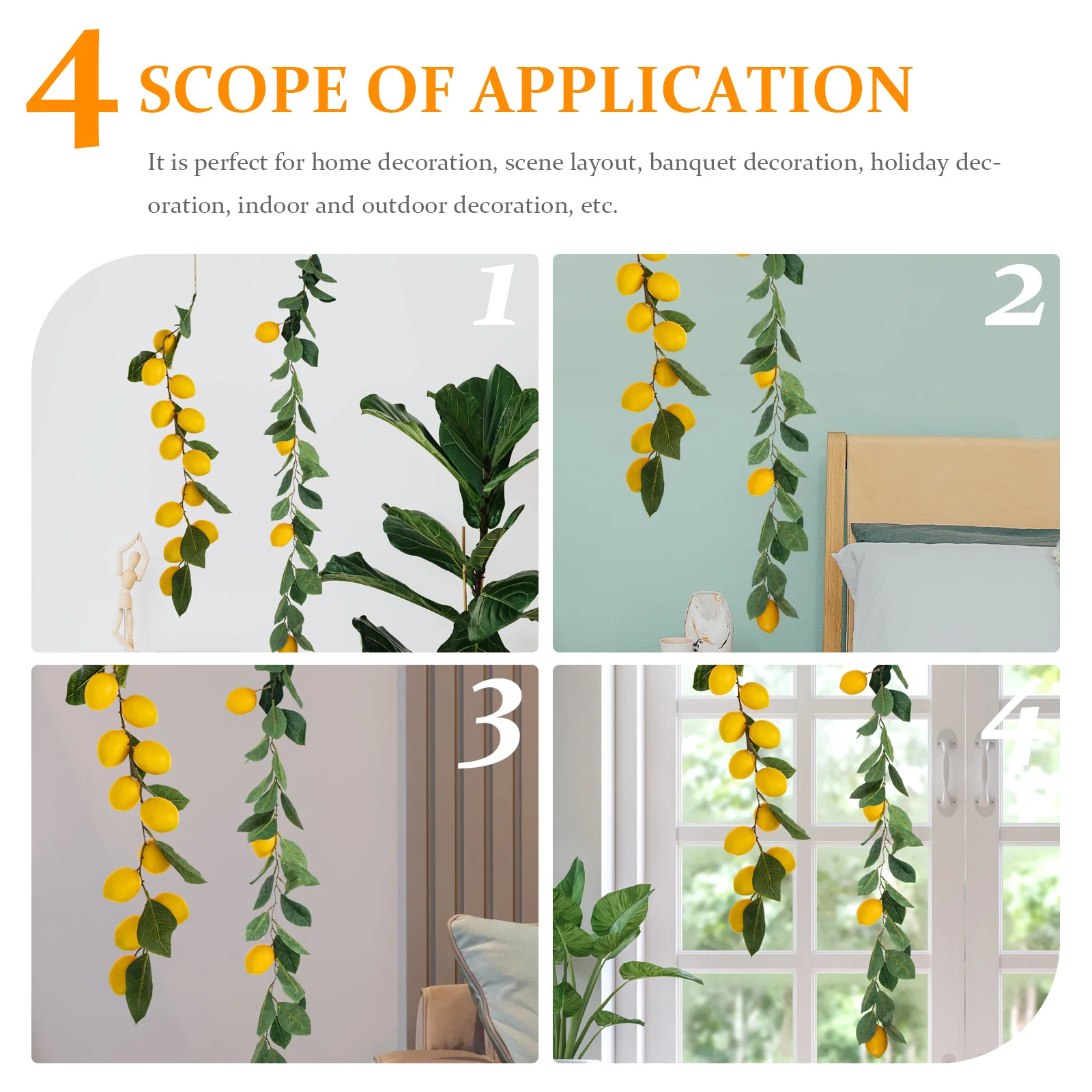 

2Pcs Yellow Lemon Garland Artificial Summer Decor with Plastic Fruits for Door Hanging Banquet Holiday Garden Decoration