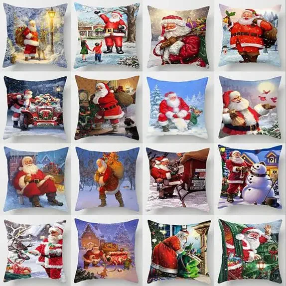 Decorative pillowcase for home sofa in cotton and linen with Santa Claus motif