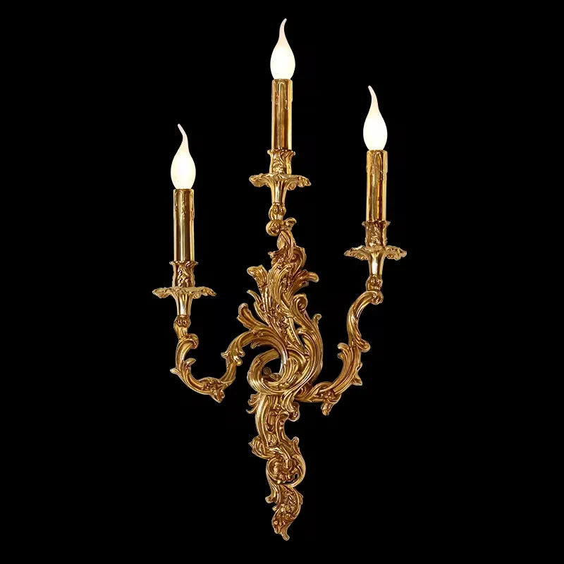 Imagem -04 - Rococó Série Antique Brass Mural Lâmpada Iluminação Decorativa Francesa Castiçal Wall Sconce Light