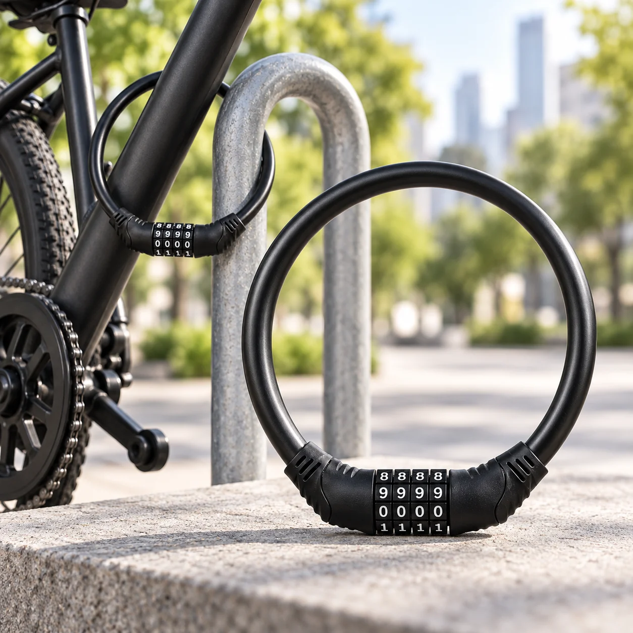 Bike Combination Lock Anti Theft Security Lock Flexible Ring Cable Lock for Mountain Bicycle Motorcycle E-Bike Scooter