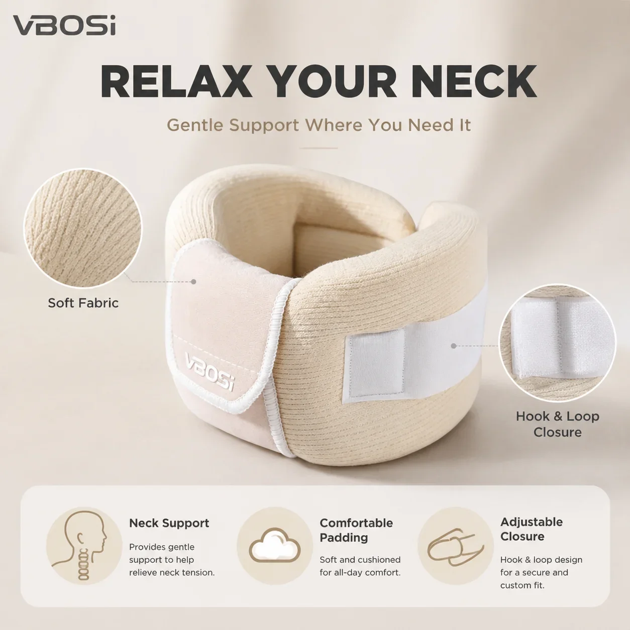 VBOSI Soft Foam Cervical Collar Adjustable Neck Brace Support Anti-forward Head Posture Corrector Relieve Neck Pain for Office T