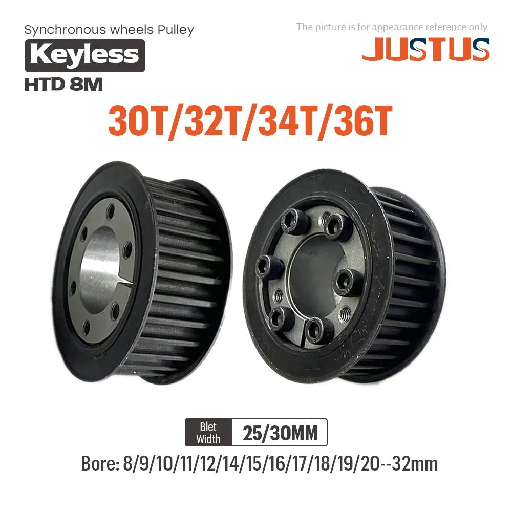

HTD8M 30T/32T/34T/36T Timing Pulley With Keyless Bushing Bore 8/9/10/11/12-40mm Steel Synchronous Wheel For Width 25/30mm Belt