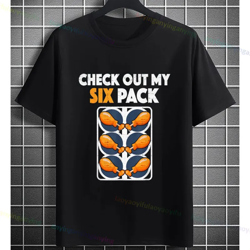 Camiseta gráfica divertida para gimnasio de seis paquetes para hombre, camiseta de algodón puro de manga corta con estampado de dibujos animados para todas las estaciones