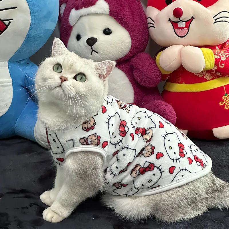 

Милая хлопковая одежда с рисунком «Hello Kitty Cat», кавайная очаровательная эстетичная модная одежда для домашних животных, жилет, хлопковое пальто с животными, подарок