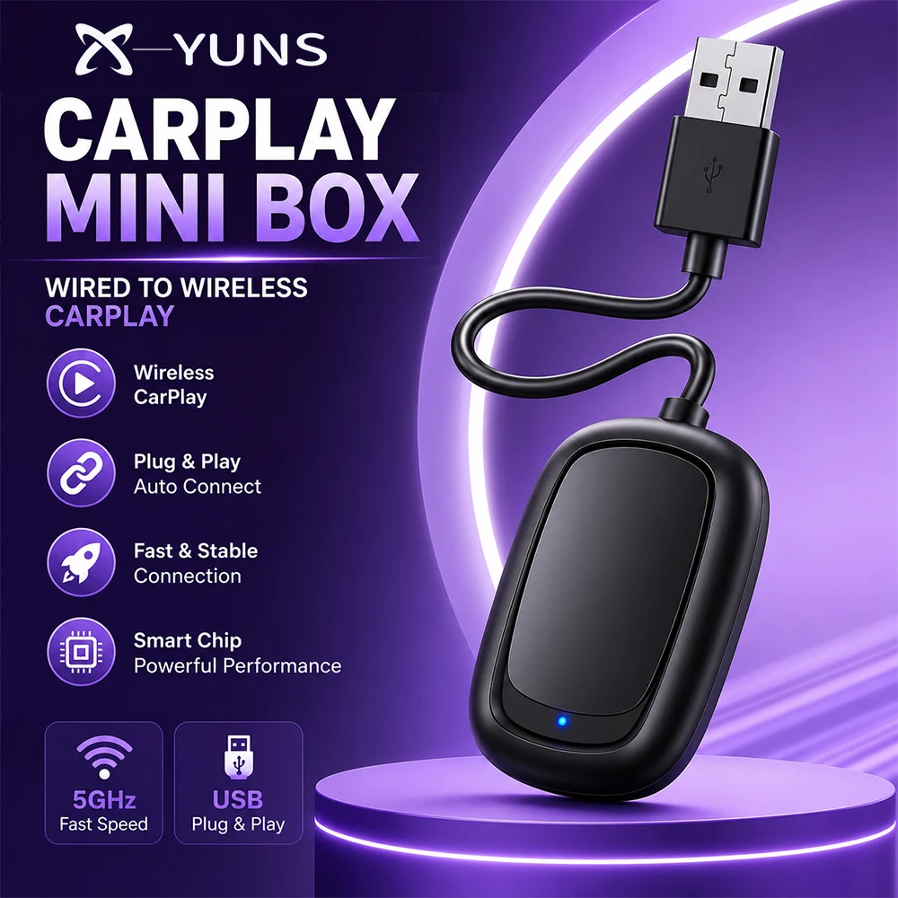 X-YUNS Mini 2in1 Wireless CarPlay Adapter&Wireless Android Auto Adapter Automatic Connection Plug&Play Type-C/USB For Radio