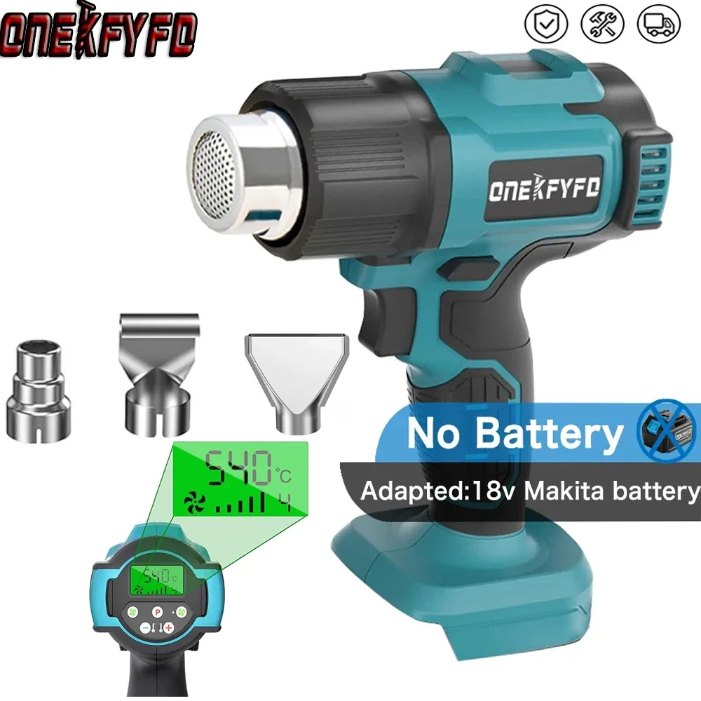 

540℃ Electric Hot Air Machine Cordless Handheld Heat Gun Temperatures Adjustable with 3 Nozzles Fit For Makita 18V Battery