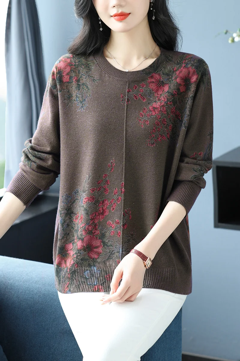 

Print Women's Sweaters Autumn Spring Women Clothing Pullover Long Sleeve Top Femme O Neck Knitted Sweater