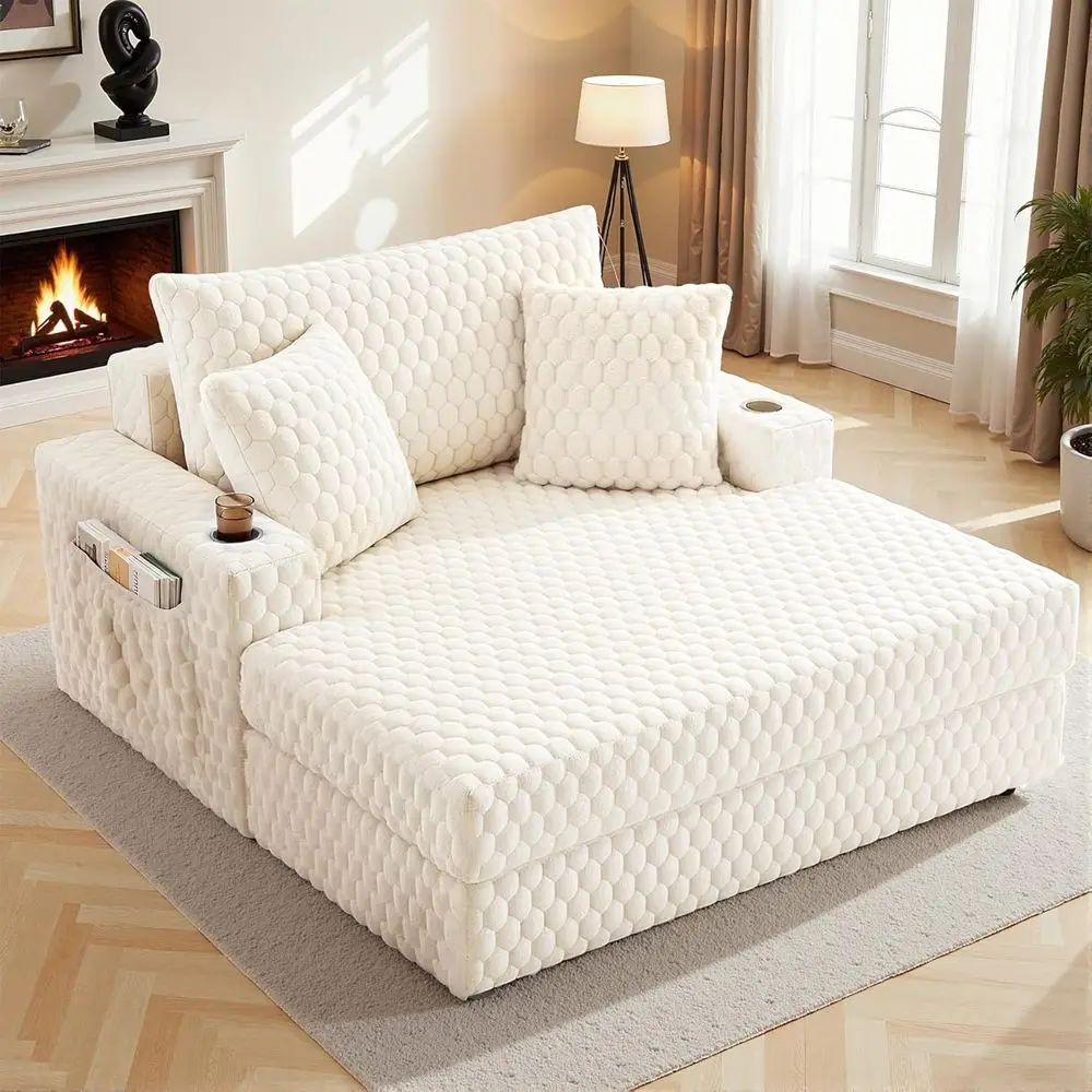 

58 Indoor Oversized Chaise Lounge Chair with Cushion, Armrests, Cup Holder, Ideal for Reading or Living Spaces, Plush Cloud Sofa