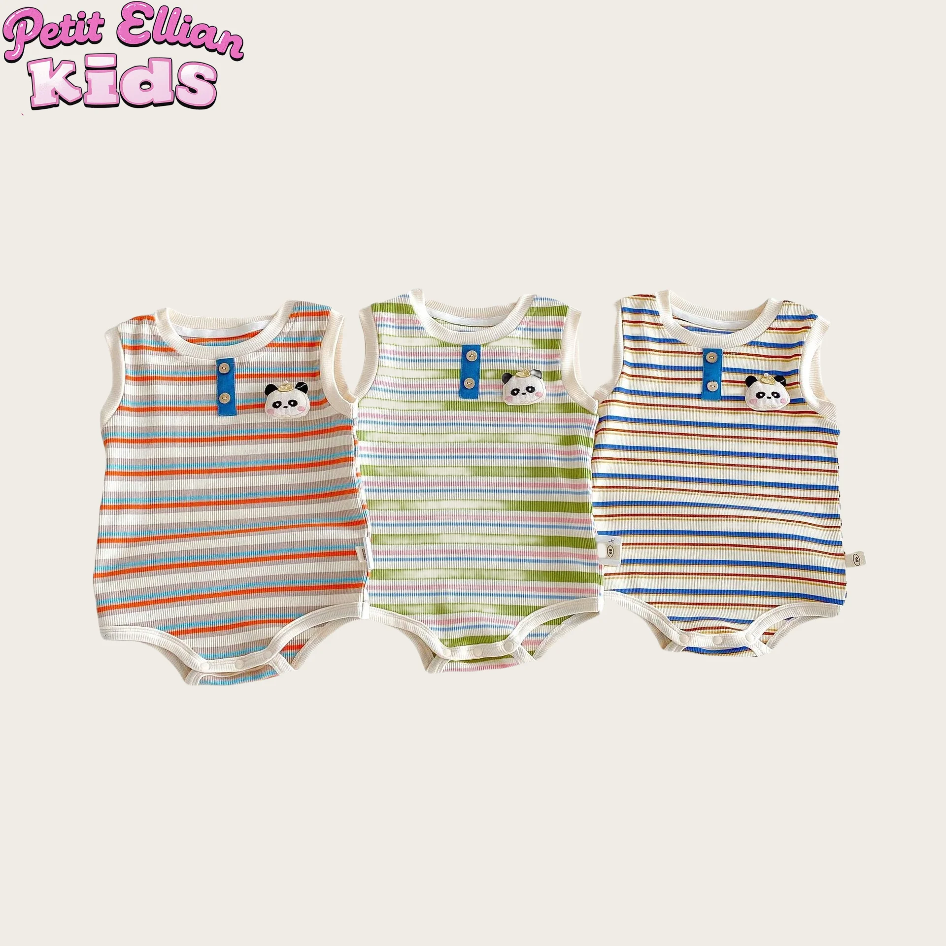 

Adorable Baby Boys Girls' Cotton Cute and Comfy 3D Cartoon Panda Striped Sling Triangle Romper Perfect for 0 - 2 Y Newborn Items