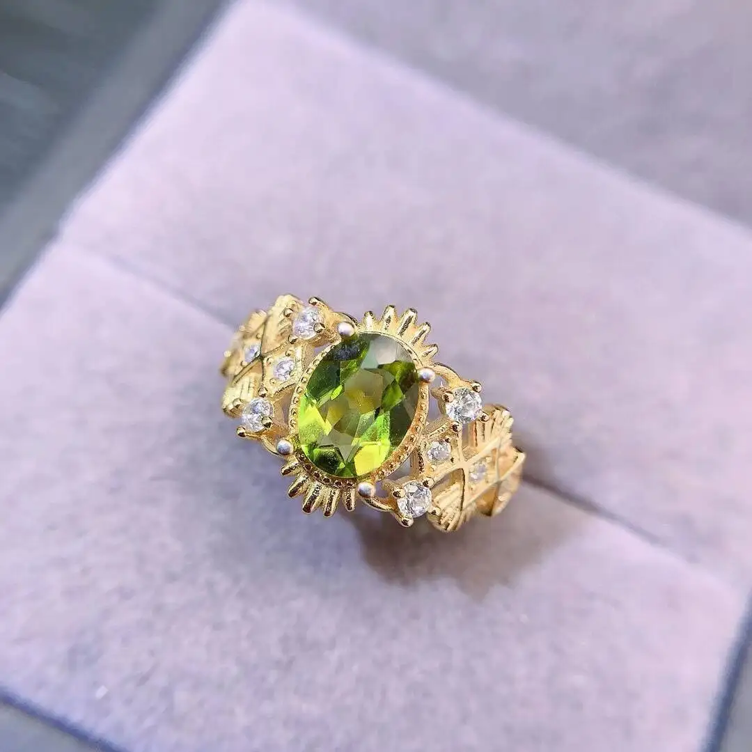 KJJEAXCMY New Jewelry Natural Women's Peridot Ring 925 silver inlay Colorful and splendid Crystal pure fire flash explosion