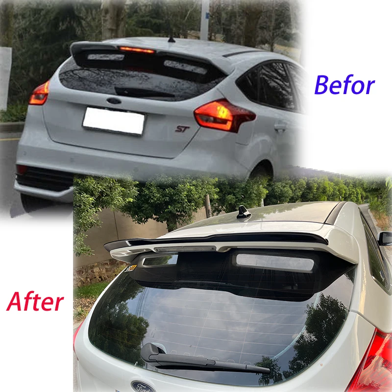 For Ford Focus ST MK3 2012-2018 Hatchback Spoiler ABS Gloss Black Color Car Tail Wing Decoration Rear Trunk Roof Lip Spoiler Kit