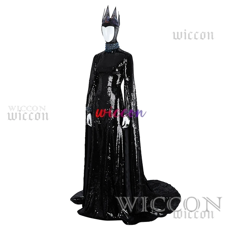 Evil Queen Cosplay Stepmother Costume Movie Snow Cos Whites Women Black Long Dress Crown Necklace Outfits Halloween Suit