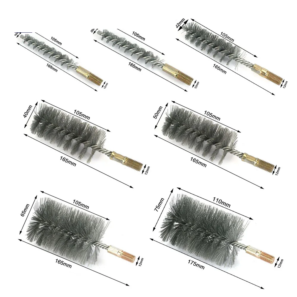 18-75mm Threaded Wire Brush Metal Handle Stainless Steel Brush Chimney Cleaning Brush for Pipe Cleaning Polishing M12 Thread