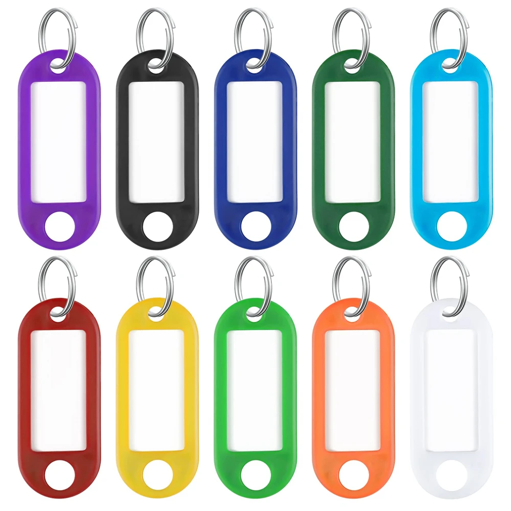 Tough Plastic Key Tags with Split Ring Label Window for DIY Key Chain Kit Numbered Name Baggage Luggage Tags Trinket Accessories