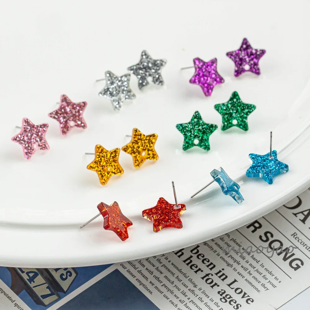 100pcs Handmade Star Bling Stud Earrings Base Acrylic Earrings Connectors Earring Settings Diy Earrings Jewelry Making Findings