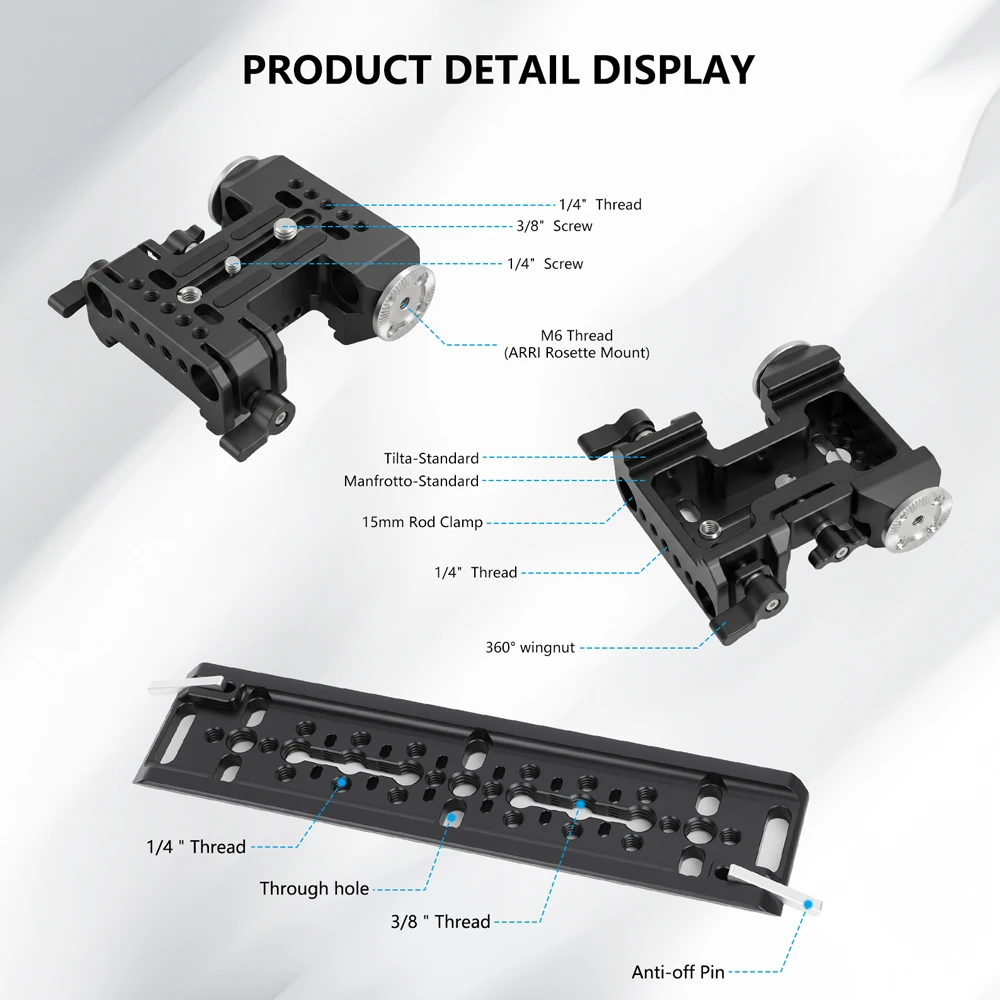 CAMVATE 8 Inch Manfrotto Style Dovetail Plate and Manfrotto/Tilta Standard 15mm Rod Support Clamp LWS Baseplate For Canon Nikon