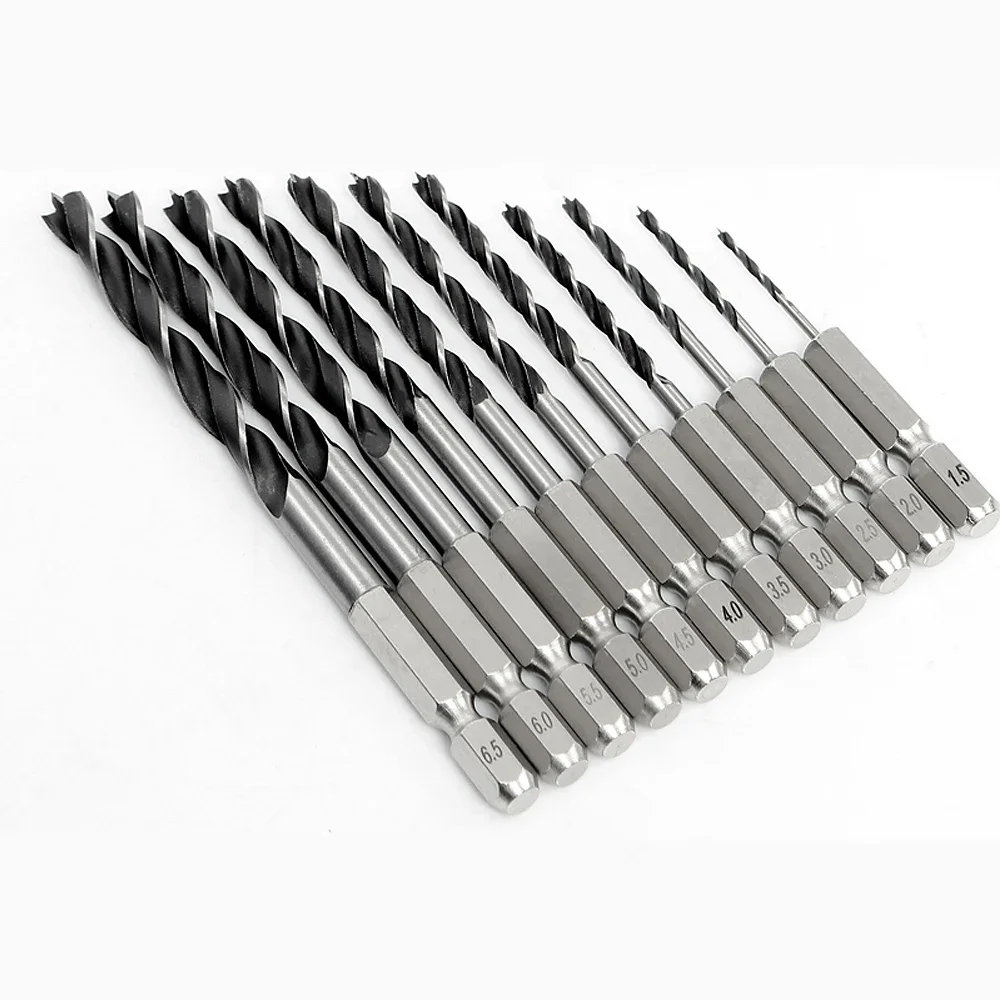 2Pcs Drill Bit 1.5/2/2.5/3/4/5/6/7/8/9/10mm High-speed Steel Hexagonal Handle Three Pointed Woodworking Hole Expanding Tool