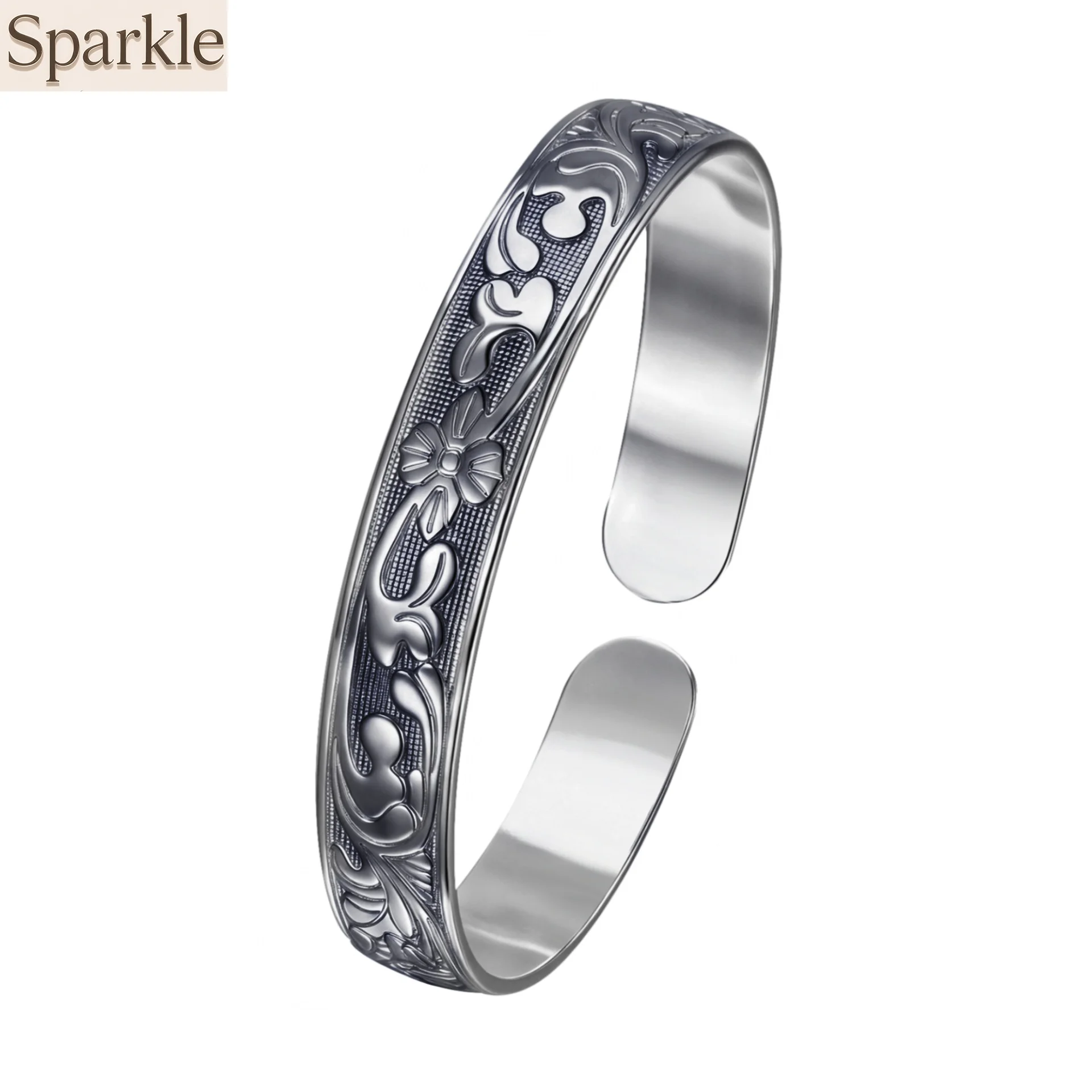 

Vintage Thai Silver Plated Open Cuff Bracelet for Women Black Pattern Plum Blossom Vine Leaf Engraved Fashion Bangle Wholesale