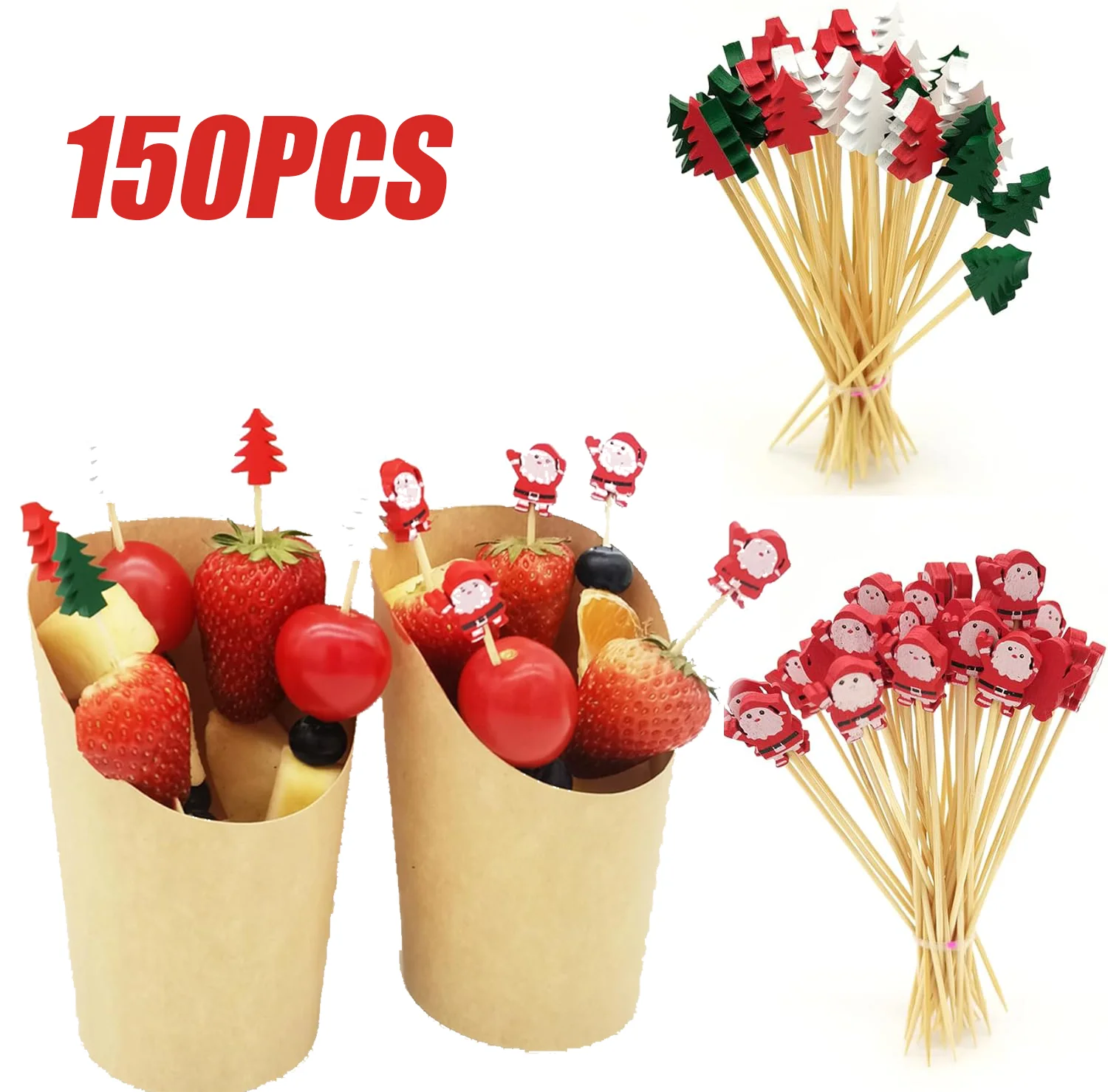 Fruit stick  Snowflake Christmas Tree Elk Santa Claus Fruit Sticks Christmas Disposable Bamboo Fruit Stick  Christmas decoration