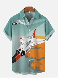 Camicia a maniche corte da uomo Thunder Fighter Print Hawaiian Beach Casual da uomo con risvolto Top camicia da uomo allentata di grandi dimensioni