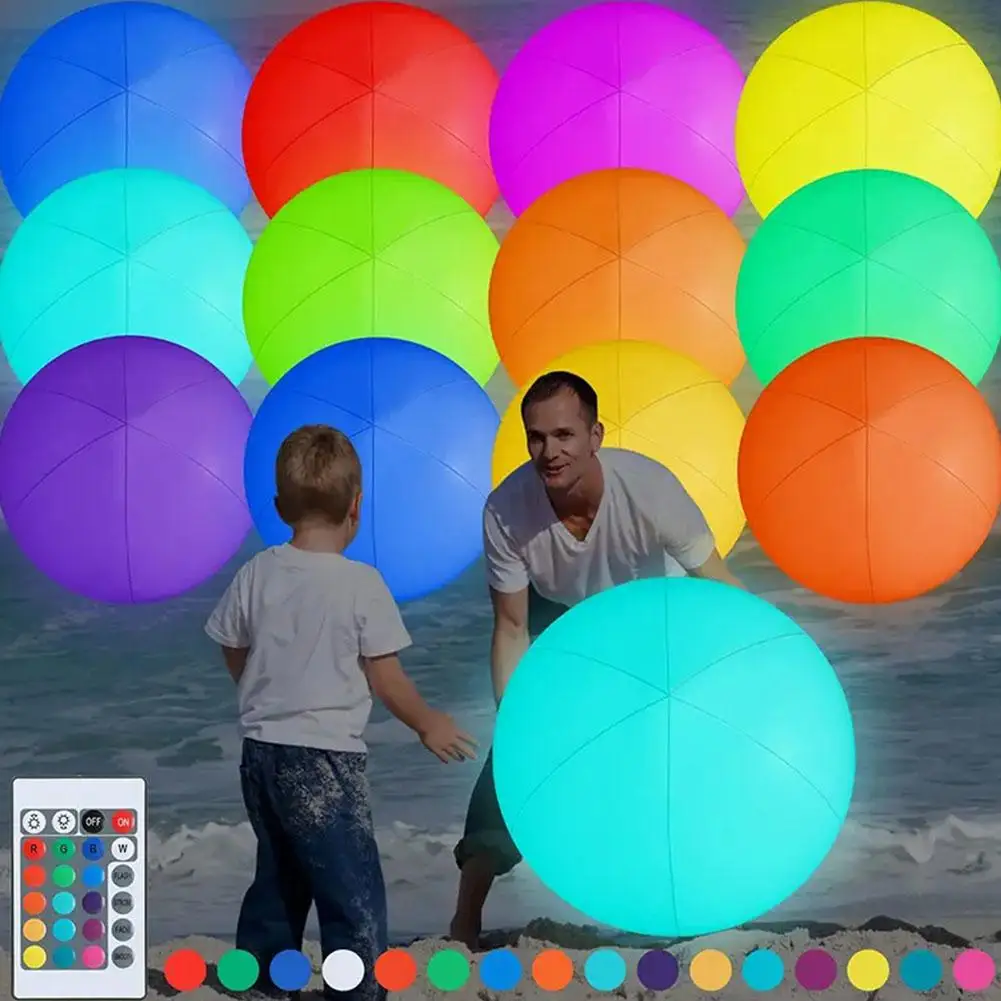 16 Inch Led Beach Ball 16 Color Changing Light Up Inflatable Beach Ball, Pool Beach Toys N1x0