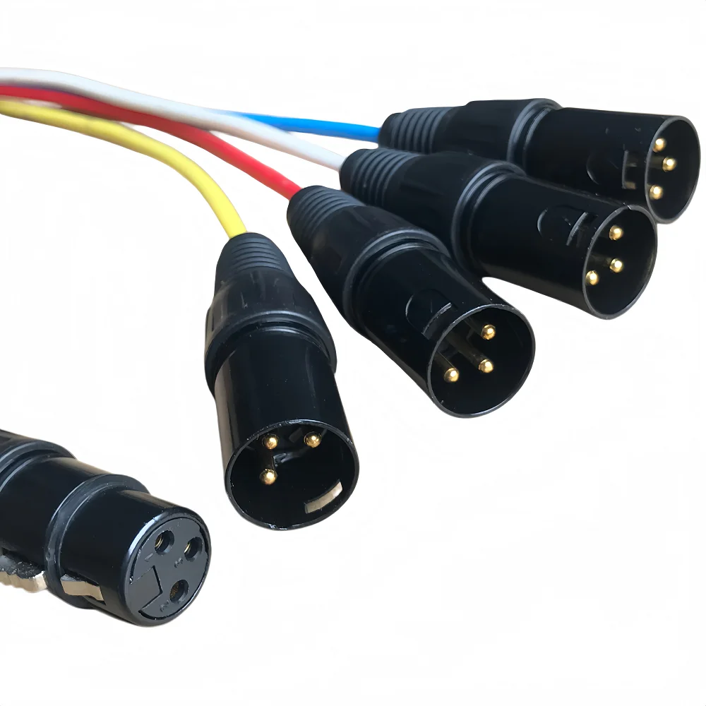 Cable divisor XLR de 1 hembra a 4 machos (cable XLR en Y multicanal), cable de señal de audio balanceado/DMX512, interfaz XLR estándar de tres núcleos (XLR3), cable de conexión de 30 cm