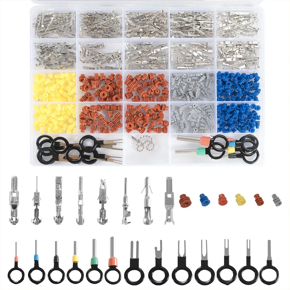 

718PCS 19 Types Automotive Electrical Connectors, 1/1.5/1.8/2.2/2.8/3.5mm Terminal Connector Kit with Pin Removal Tool