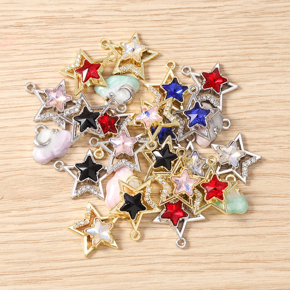 5 Stück niedliche, gemischte Metallanhänger in Form von Sternen und Wolken zum Basteln von Halsketten, Ohrringen und Armbändern, für DIY-Handarbeiten und Schmuckzubehör. – Detail 4
