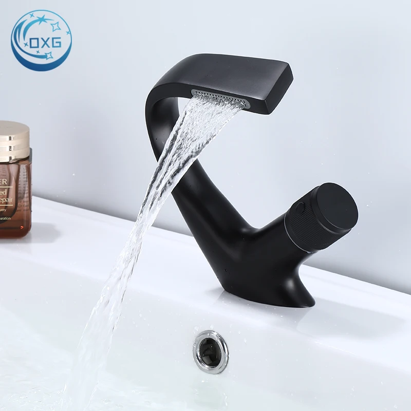 

Латунный Смеситель для ванной комнаты OXG, кран «Водопад» для раковины с горячей и холодной водой, с одной ручкой, встраиваемый вверх дренажный