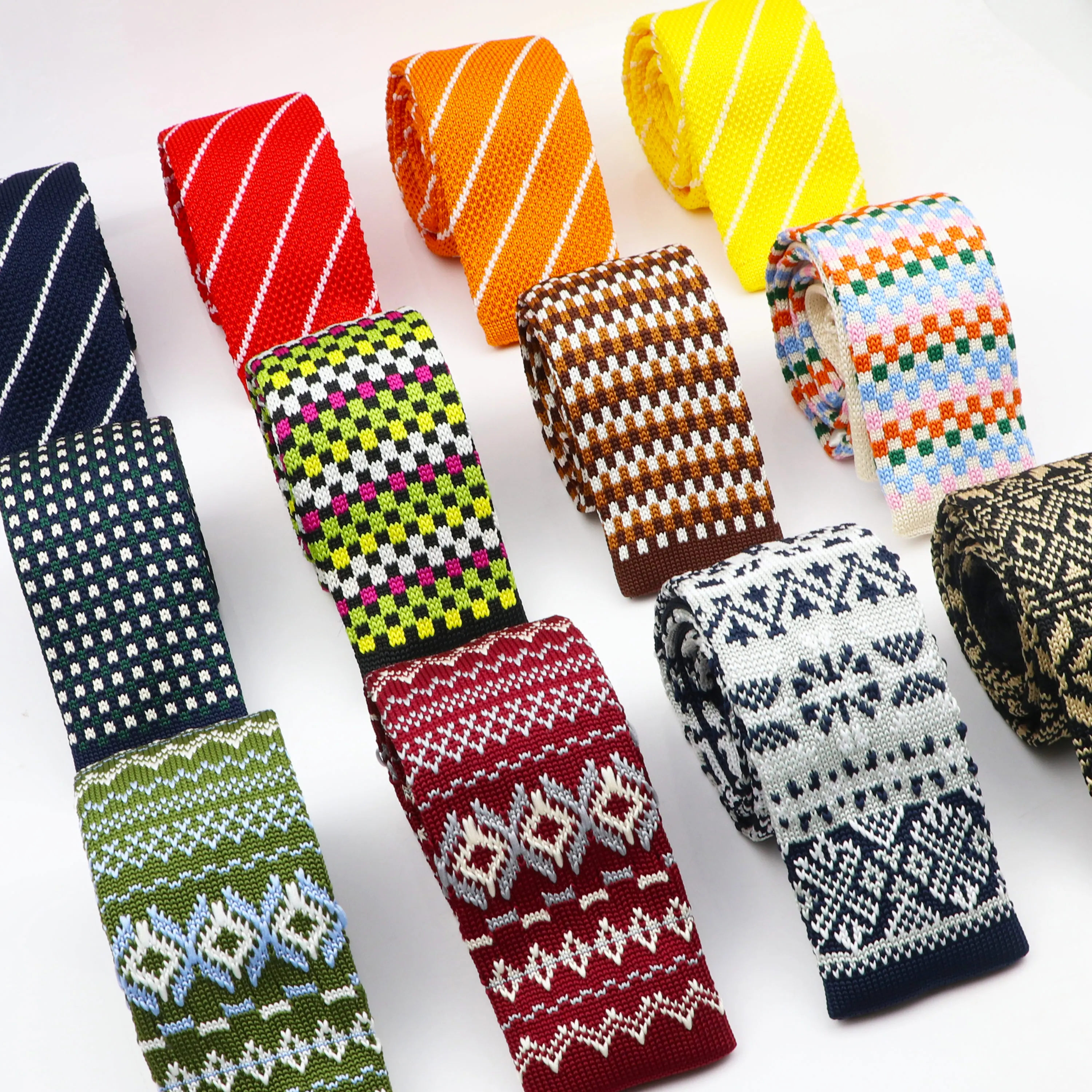 New Men's Flat-Bottomed Knitted Tie Fashion Retro 6cm Fine Knitted Tie Suit Shirt Accessories