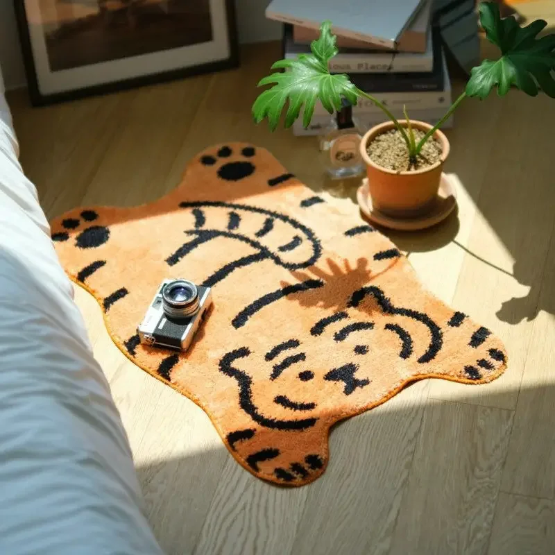 

Cartoon Decor Carpet For Rooms Bedrooom Bathroom Floor One Piece Aesthetic Entrance Cute Tiger White Orange Mat Small Rug