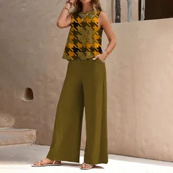 Traje de gasa para mujer, chaleco sin mangas y pantalones, traje de proceso de impresión 3D, estilo Simple, ambiente elegante y delgado, moda de verano, nuevo