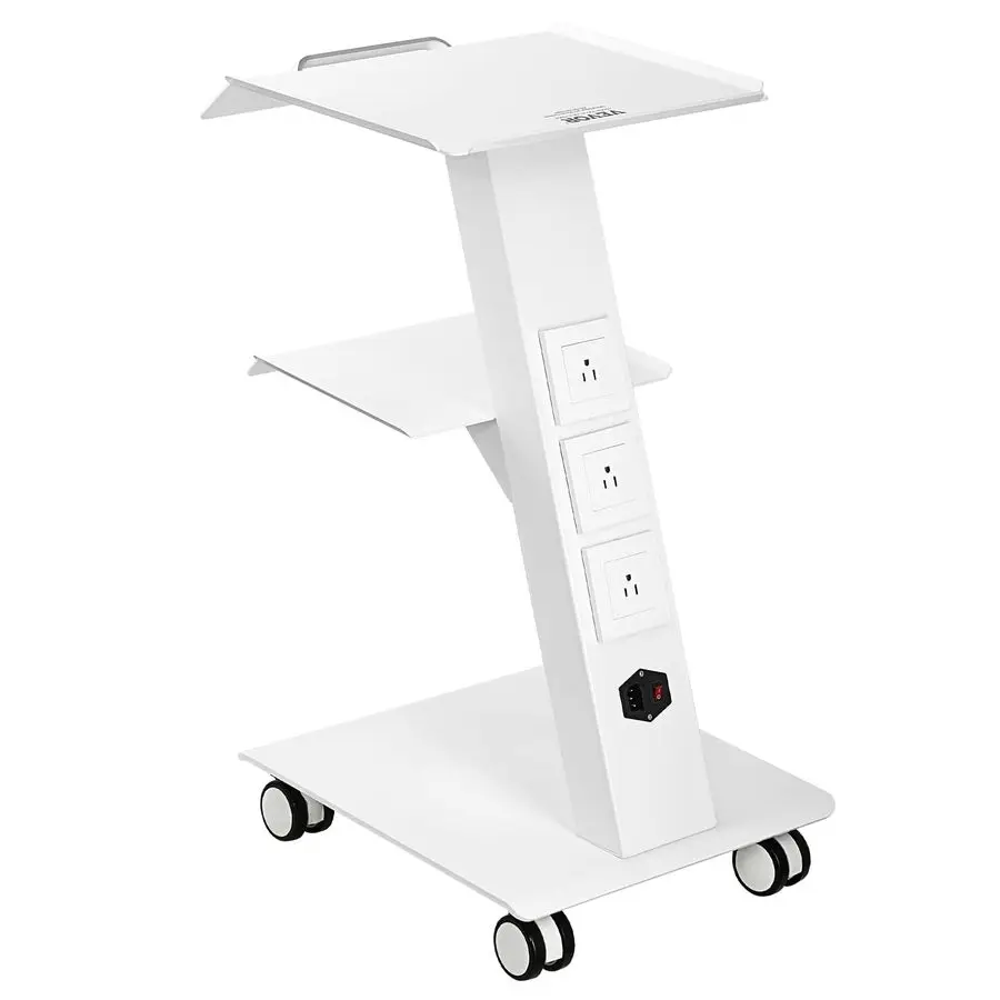 

Lab Trolley, Rolling Lab Cart with Builtin Socket, 3Layer Metal Mobile Trolley, Tray Rolling Clinic Cart with Swive Customizable