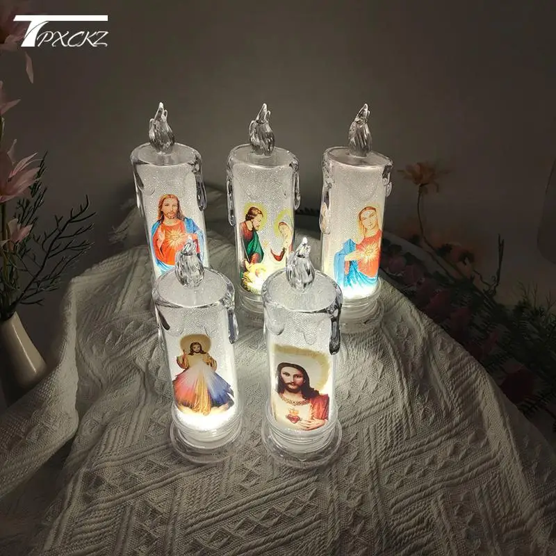 Creative Candles Lamp Jesus Christ LED Tealight Romantic Pillar Light Battery Operated Flameless Electronic Candle Candles Home