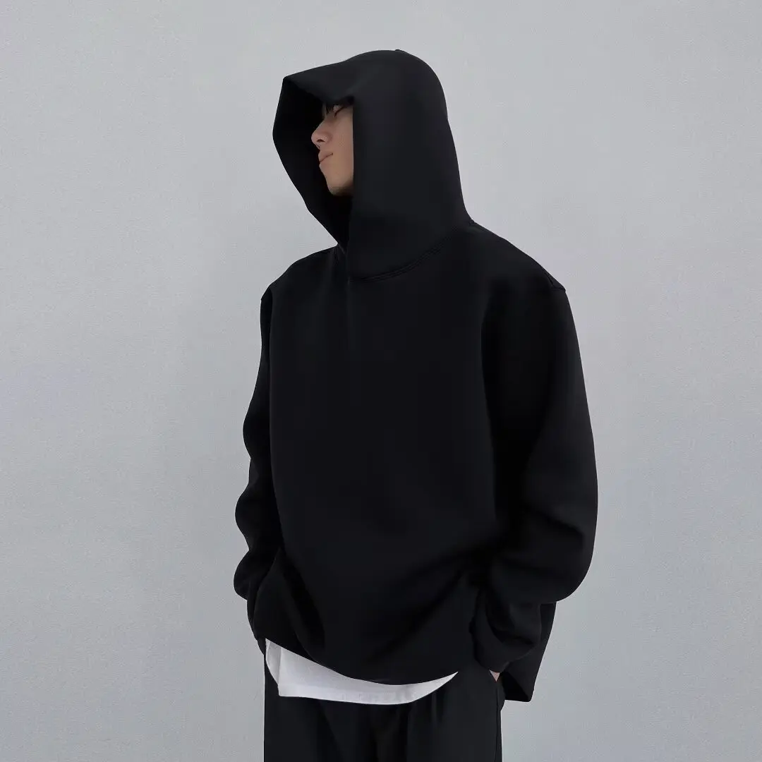 Men Sweatshirts Solid Hooded Hoodies Spliced Pullover Long Sleeve Moto Biker Loose Fit Patchwork Winter Slight Strech 2024