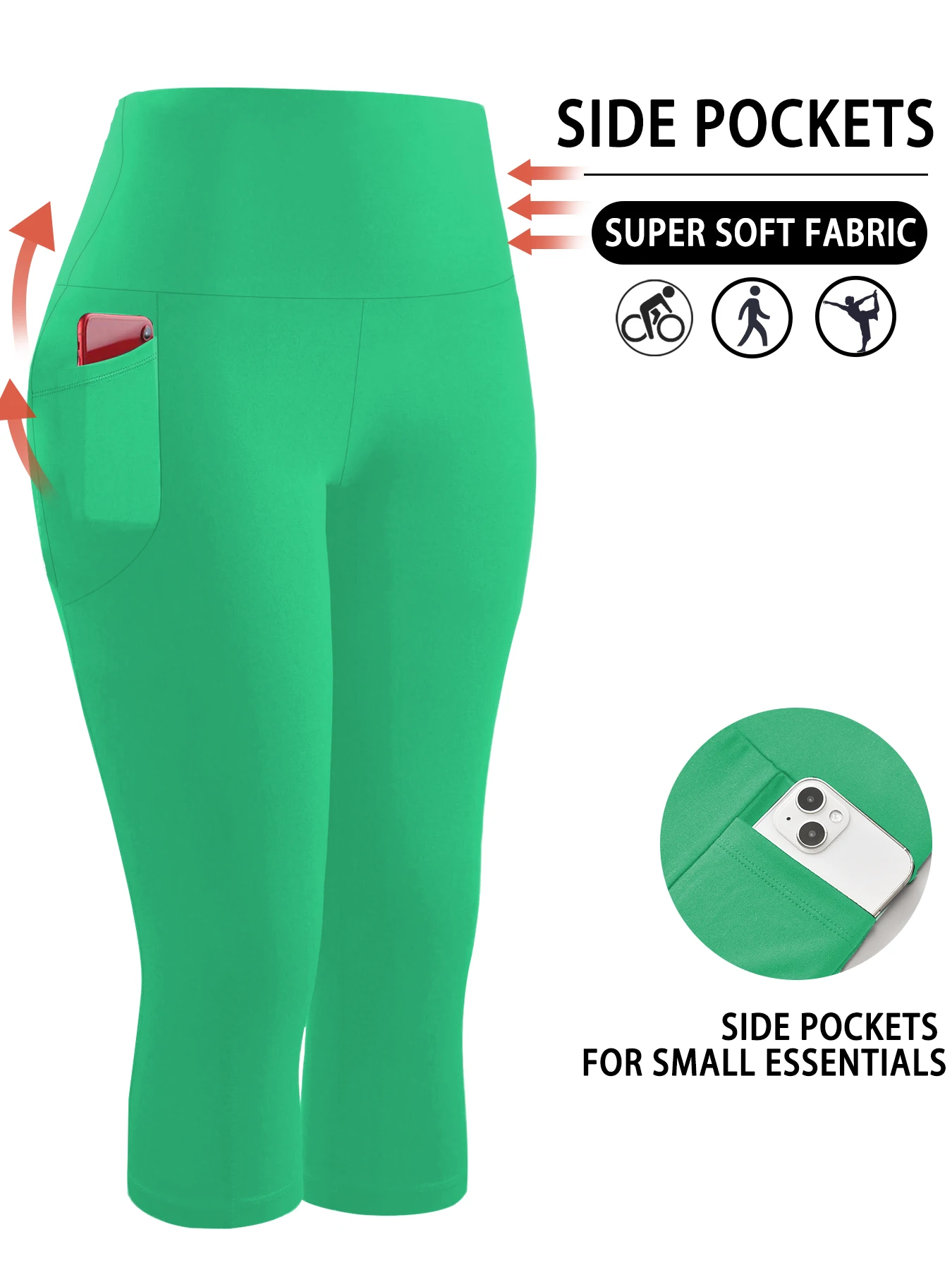 

Женские спортивные леггинсы с карманами, высота талии 5 дюймов, капри, супермягкие, с эффектом утягивания живота, непрозрачные